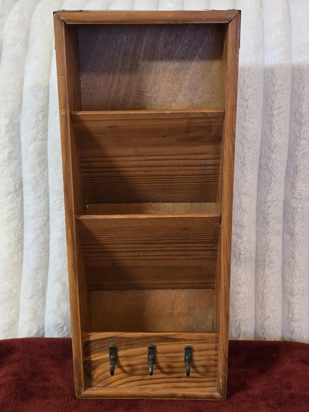 Vintage Rustic Wood Wall Mail Organizer & Key Holder - 3 Tier Letter Sorter